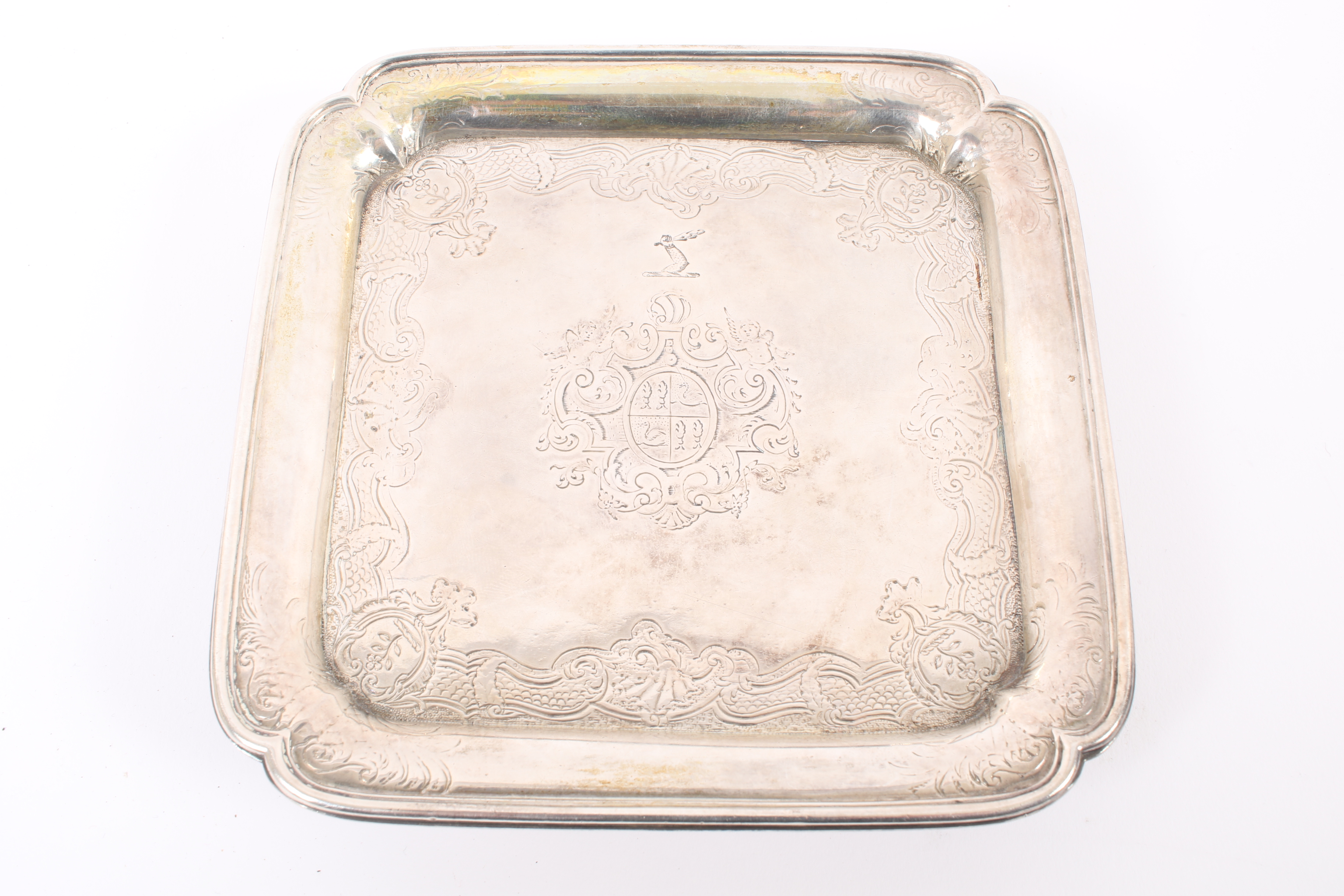 Paul de Lamerie, a matched set of three early George II silver square waiters. - Image 8 of 9
