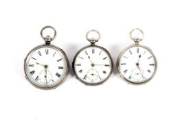 Three 19th Century silver cased pocket watches.
