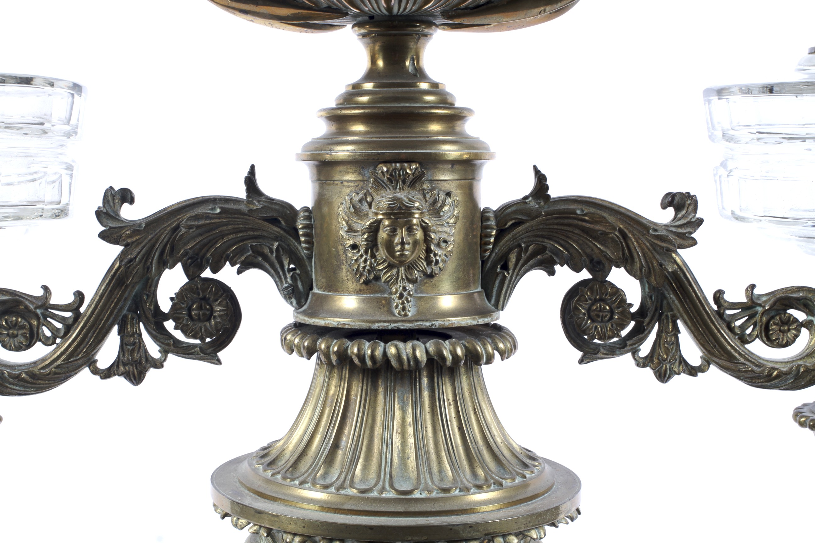 A Victorian brass and gilt-metal mounted twin light oil lamp. - Image 3 of 4