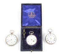 Three 19th century small silver cased pocket watches.