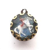 A late 19th early copper, brass and reverse carved and painted glass mounted pendant.