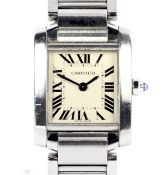Cartier, Tank Francaise, a lady's stainless steel bracelet watch.
