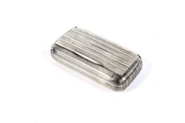 A George III silver reeded oblong snuff box. The maker's mark 'W C(?)' rubbed, London 1805, 8.
