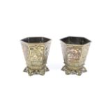 A pair of 20th century Chinese gilt bronze flared hexagonal planters.