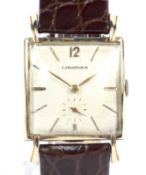A Longines 14ct gold square cased gents watch, circa 1947.