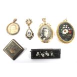 A small collection of Victorian and later jewellery including a 9ct gold round double sided locket