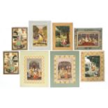 Indian School (Late 20th Century), eight unframed Indian miniature paintings in the Mughal style.