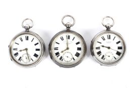 Three assorted silver cased pocket watches. Including 'H Stone, Leeds', 'A.