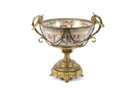 A 19th century Canton famille rose gilt-metal mounted punch bowl.