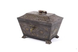 A Regency brass and white metal inlaid small casket.