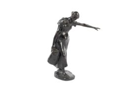 H Muller (late 19th/early 20th century), a bronze figure of a woman carrying a pitcher.