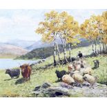 Early 20th century British School, Highland Shepherd in Landscape titled Changing Pastures,