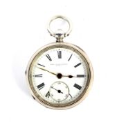 A 19th century silver cased open face pocket watch. A fusee movement engraved 'The Farringdon Reg.