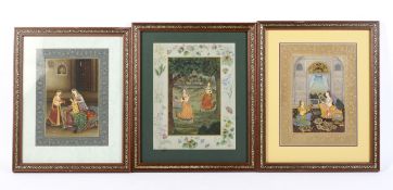 Naina Kumari (/21st Century), three framed miniature in the Mughal style.