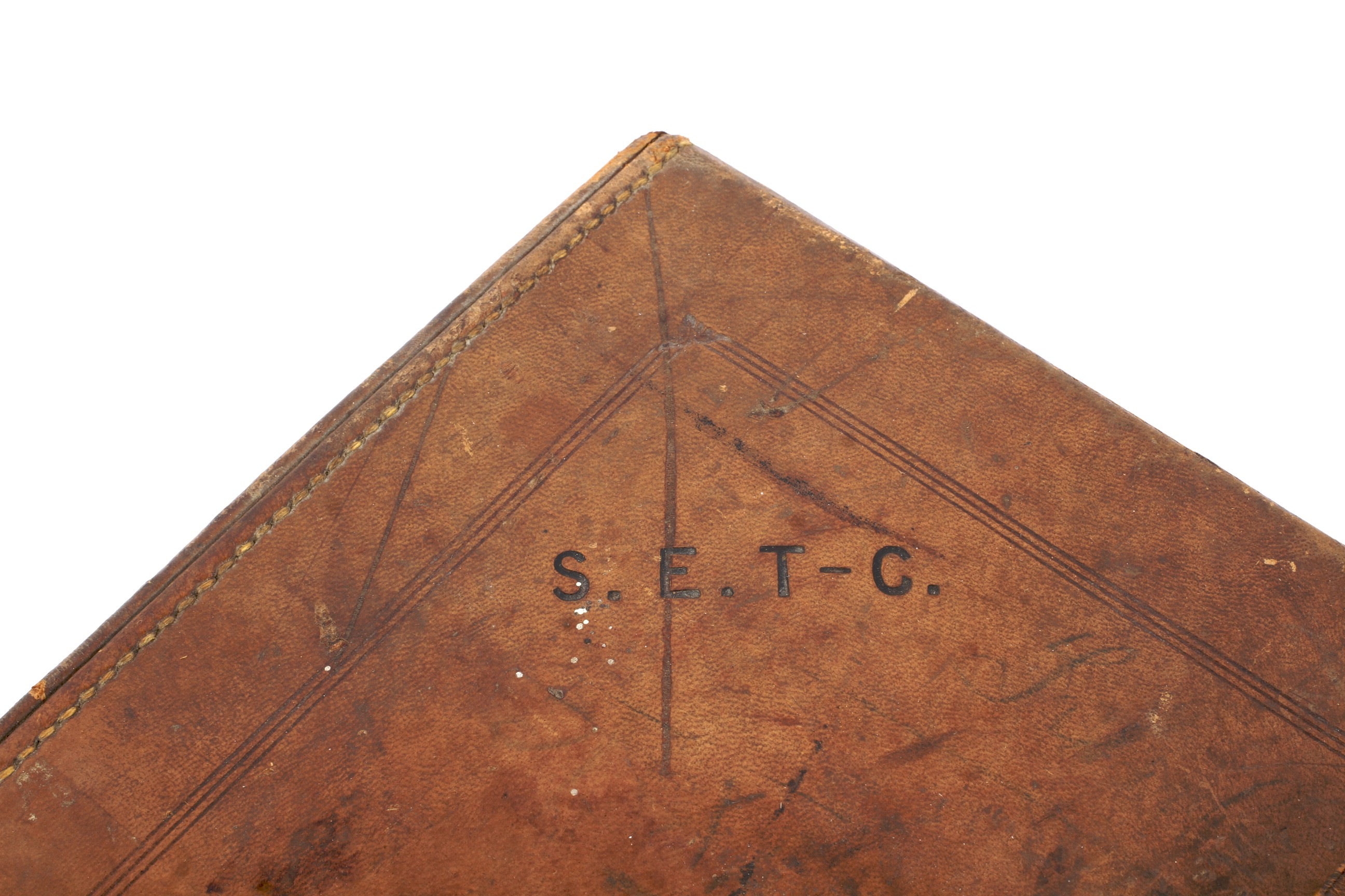 An early-mid 20th century brass-mounted leather case. With brown leather outer case initialled S.E. - Image 4 of 4