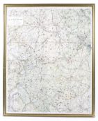 A H Swiss framed No 4 hunting map. In frame, complete with key, 82cm x 101cm.