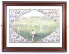 A print of 'English and Australian Cricketers', framed,