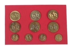 A set of ten brass servants buttons from the Hampshire hunt.