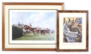 A print of 'Bechers Brook', signed by Lord John Oaksey, and a 'Racing Post' print.