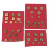 Five sets of brass hunt buttons.