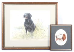 2 x dog watercolours painitngs famed and glazed