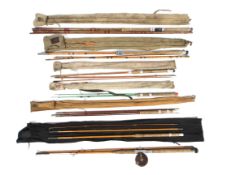 A collection of assorted vintage fishing rods. Including 'Milbro' cane boat and coarse rods.