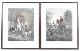 A pair of coloured prints of horse riders.