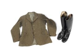 A tweed jacket and ladies riding boots.