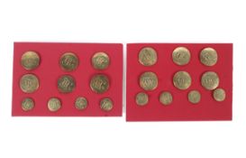 Two sets of brass hunt masters buttons from the Cottesmore Hunt.