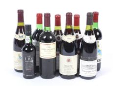 Eight assorted bottles of red wine and a bottle of 1990 LBV port. 37.5cl, 20% vol.