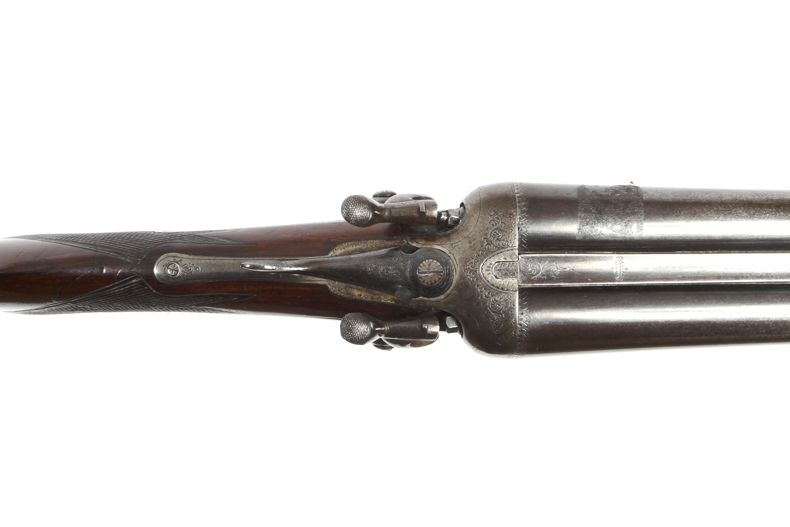 A Page wood 12 gauge hammer gun, side by side shotgun. - Image 4 of 5