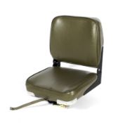 A swivel boat seat. Green upholstery on a metal base, 360 degree swivel, 40cm x 26cm when folded.