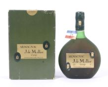 A bottle of J de Malliac Armagnac. Boxed, 70cl, 40 proof.