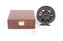 A Shakespeare limited edition aerial centrepin leaf fishing reel. In wooden case, no. 12 of 250.