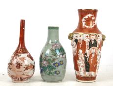 Three late 19th/early 20th century Japanese ceramic vases.