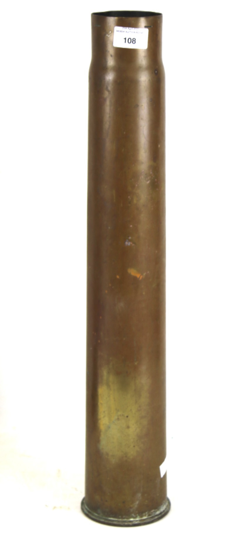 A WWII three inch brass artillery shell case. Mk2 M2 LOT15-23139-56 M.M.C. 1942. H58.