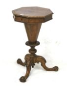 A Victorian burr walnut trumpet sewing table.