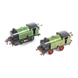 Two Hornby O gauge clockwork tinplate locomotives. Both 0-4-0, LNER livery, no.