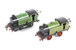 Two Hornby O gauge clockwork tinplate locomotives. Both 0-4-0, LNER livery, no.