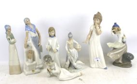 A collection of assorted Spanish porcelain figurines. Including Nao and others. Max.