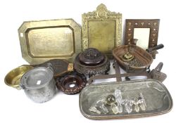 Collectables including metalware, duck ornament signed 'Quincy', a photo frame,