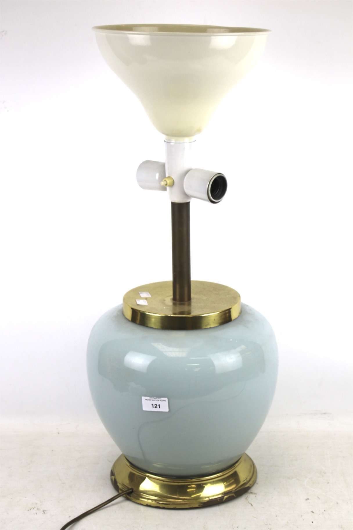 A contemporary table lamp.
