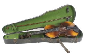 A cased 20th century violin and bow.