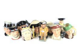 Ten Royal Doulton character jugs. Including Queen Victoria D6816, W.C. Fields D6674, etc. Max.