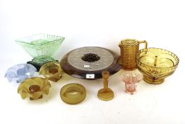 A collection of assorted frosted, amber and further glassware, mostly 1940s.
