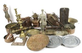An assortment of 19th century and later metalware.
