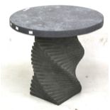 A contemporary circular marble top side table. On a square twist pedestal. H56cm 61.