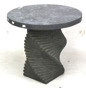 A contemporary circular marble top side table. On a square twist pedestal. H56cm 61.