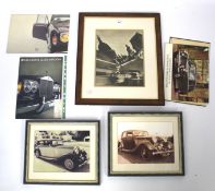 An assortment of automobilia ephemera. Including framed photographs, magazines, pictures, etc.