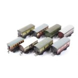 Eight O gauge coaches.